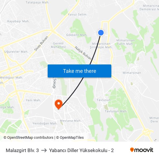 Malazgirt Blv. 3 to Yabancı Diller Yüksekokulu - 2 map