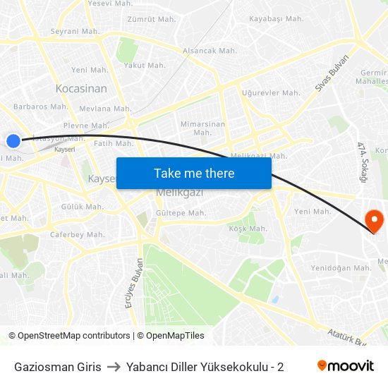Gaziosman Giris to Yabancı Diller Yüksekokulu - 2 map