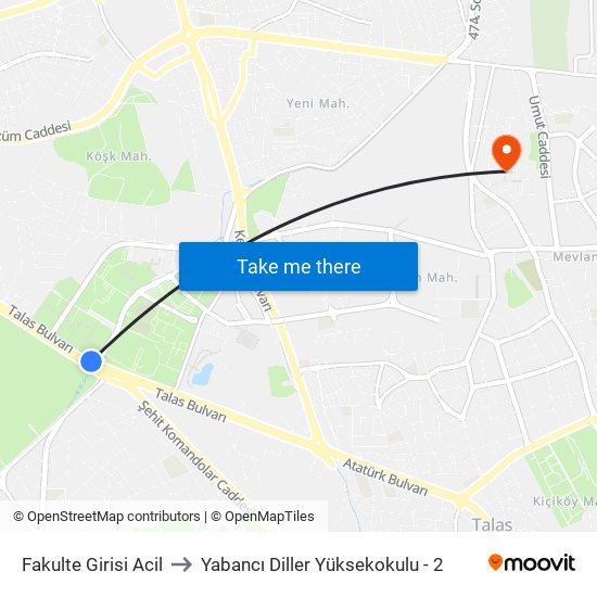 Fakulte Girisi Acil to Yabancı Diller Yüksekokulu - 2 map