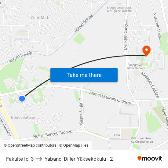 Fakulte Ici 3 to Yabancı Diller Yüksekokulu - 2 map