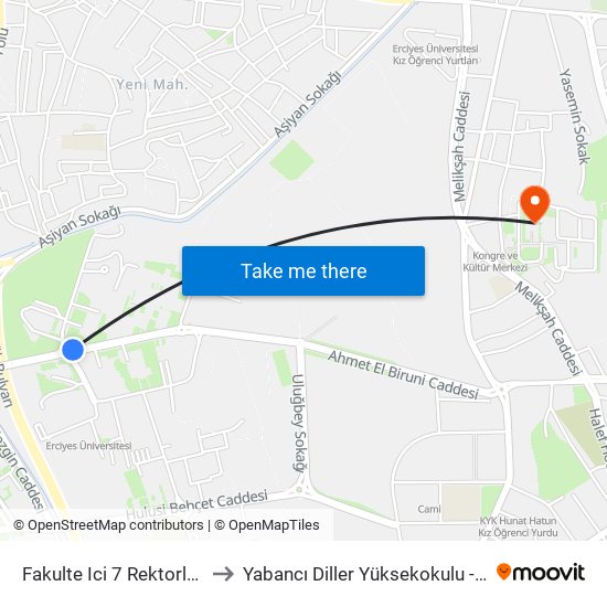 Fakulte Ici 7 Rektorluk to Yabancı Diller Yüksekokulu - 2 map