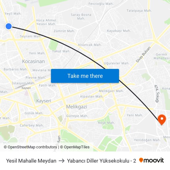 Yesil Mahalle Meydan to Yabancı Diller Yüksekokulu - 2 map