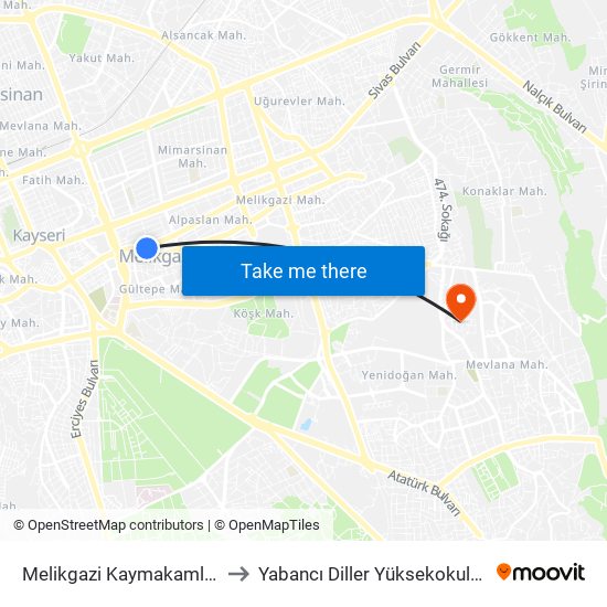 Melikgazi Kaymakamlik 2 to Yabancı Diller Yüksekokulu - 2 map