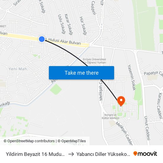 Yildirim Beyazit 16 Mudur Bakkal to Yabancı Diller Yüksekokulu - 2 map