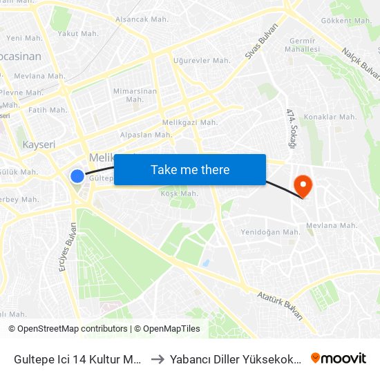 Gultepe Ici 14 Kultur Merkezi to Yabancı Diller Yüksekokulu - 2 map