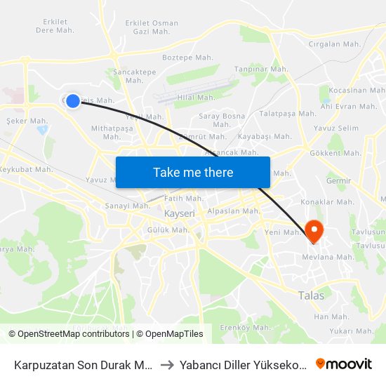 Karpuzatan Son Durak Muhtarlik to Yabancı Diller Yüksekokulu - 2 map