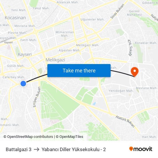 Battalgazi 3 to Yabancı Diller Yüksekokulu - 2 map