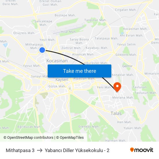 Mithatpasa 3 to Yabancı Diller Yüksekokulu - 2 map
