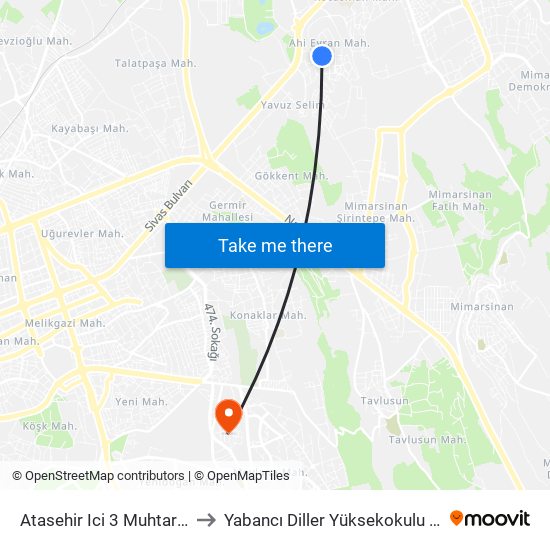Atasehir Ici 3 Muhtarlik to Yabancı Diller Yüksekokulu - 2 map