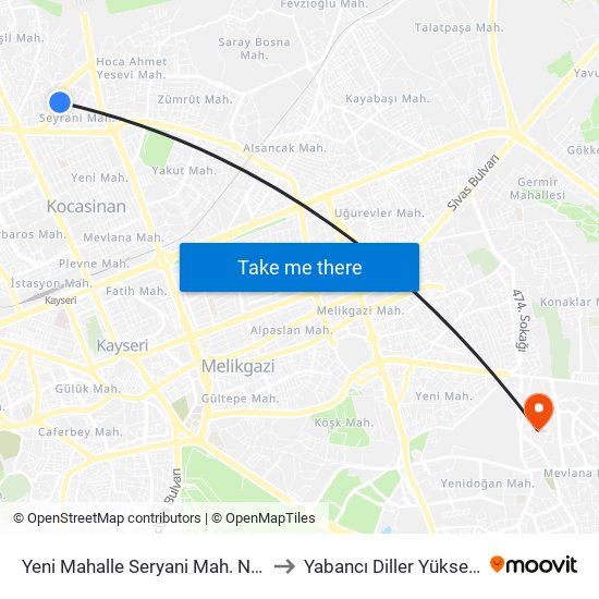 Yeni Mahalle Seryani Mah. Narince Sok. 3 to Yabancı Diller Yüksekokulu - 2 map