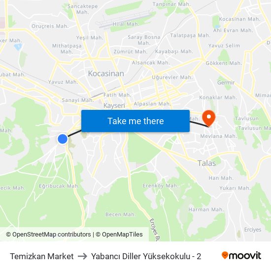 Temizkan Market to Yabancı Diller Yüksekokulu - 2 map