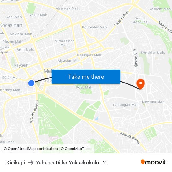 Kicikapi to Yabancı Diller Yüksekokulu - 2 map