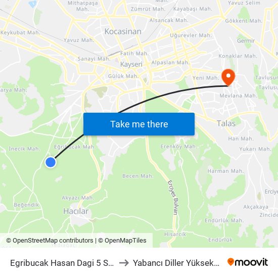 Egribucak Hasan Dagi 5 Son Durak to Yabancı Diller Yüksekokulu - 2 map