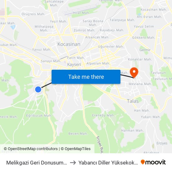 Melikgazi Geri Donusum Tesisi to Yabancı Diller Yüksekokulu - 2 map