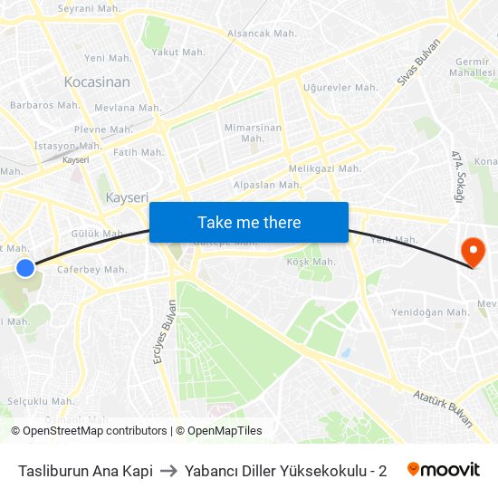 Tasliburun Ana Kapi to Yabancı Diller Yüksekokulu - 2 map