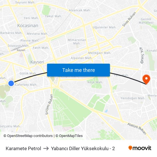 Karamete Petrol to Yabancı Diller Yüksekokulu - 2 map