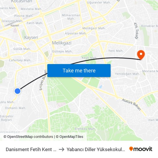 Danisment Fetih Kent Sit. to Yabancı Diller Yüksekokulu - 2 map