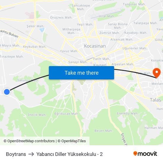 Boytrans to Yabancı Diller Yüksekokulu - 2 map