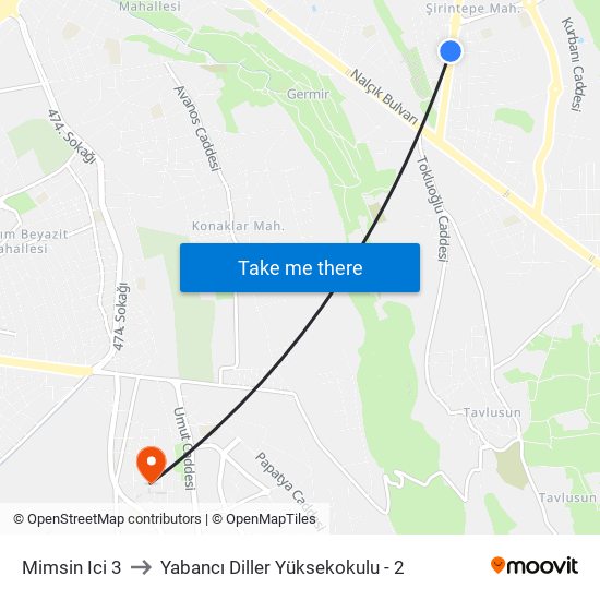 Mimsin Ici 3 to Yabancı Diller Yüksekokulu - 2 map