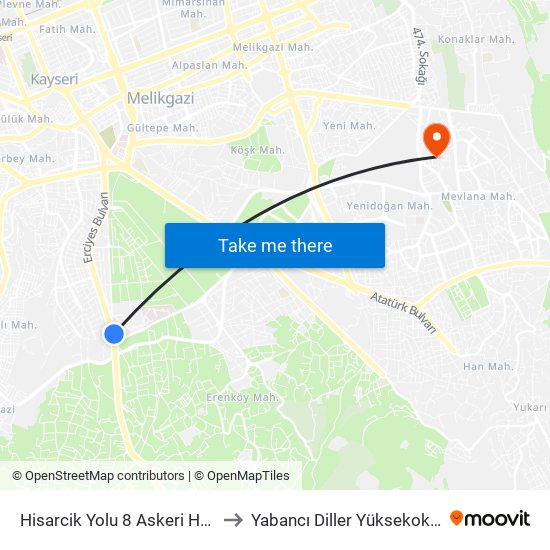 Hisarcik Yolu 8 Askeri Hastane to Yabancı Diller Yüksekokulu - 2 map