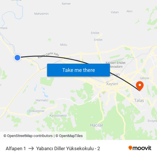 Alfapen 1 to Yabancı Diller Yüksekokulu - 2 map