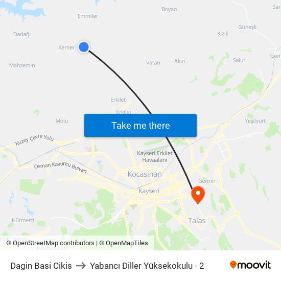 Dagin Basi Cikis to Yabancı Diller Yüksekokulu - 2 map