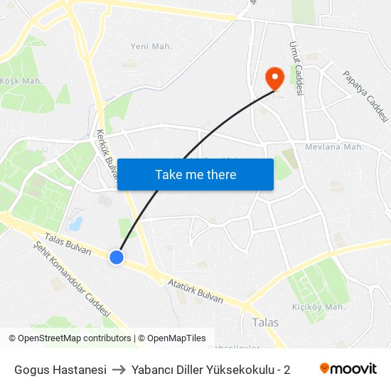 Gogus Hastanesi to Yabancı Diller Yüksekokulu - 2 map