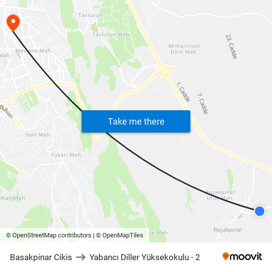 Basakpinar Cikis to Yabancı Diller Yüksekokulu - 2 map