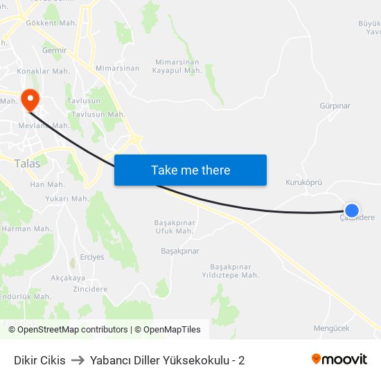Dikir Cikis to Yabancı Diller Yüksekokulu - 2 map