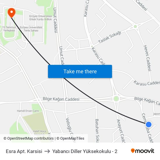 Esra Apt. Karsisi to Yabancı Diller Yüksekokulu - 2 map