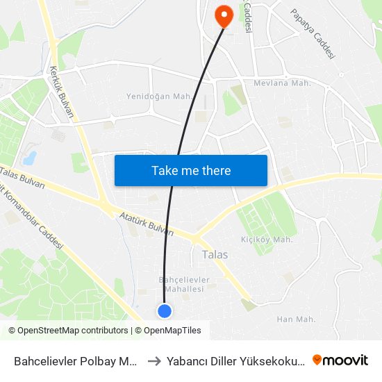 Bahcelievler Polbay Market to Yabancı Diller Yüksekokulu - 2 map
