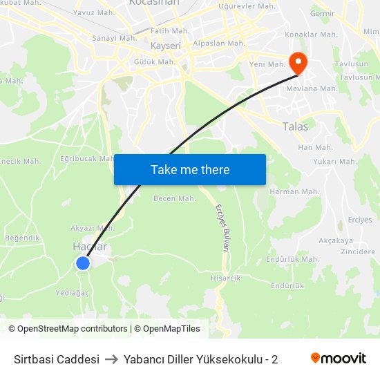 Sirtbasi Caddesi to Yabancı Diller Yüksekokulu - 2 map