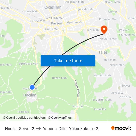 Hacilar Server 2 to Yabancı Diller Yüksekokulu - 2 map