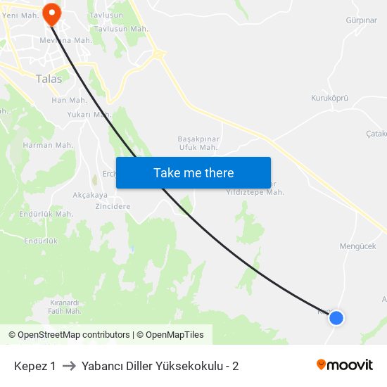 Kepez 1 to Yabancı Diller Yüksekokulu - 2 map