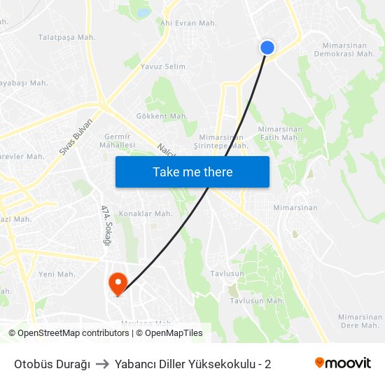 Otobüs Durağı to Yabancı Diller Yüksekokulu - 2 map