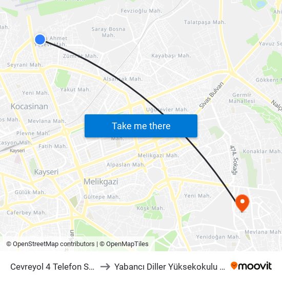 Cevreyol 4 Telefon Sok to Yabancı Diller Yüksekokulu - 2 map