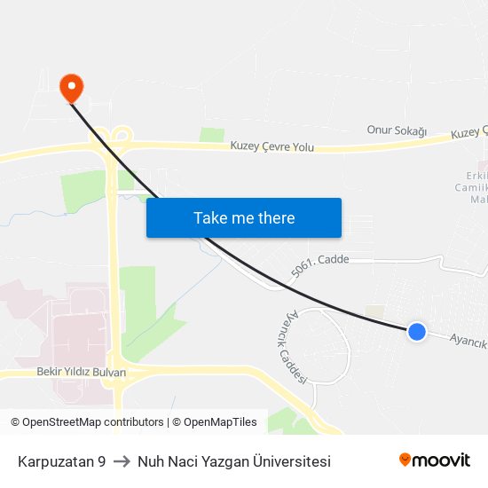 Karpuzatan 9 to Nuh Naci Yazgan Üniversitesi map