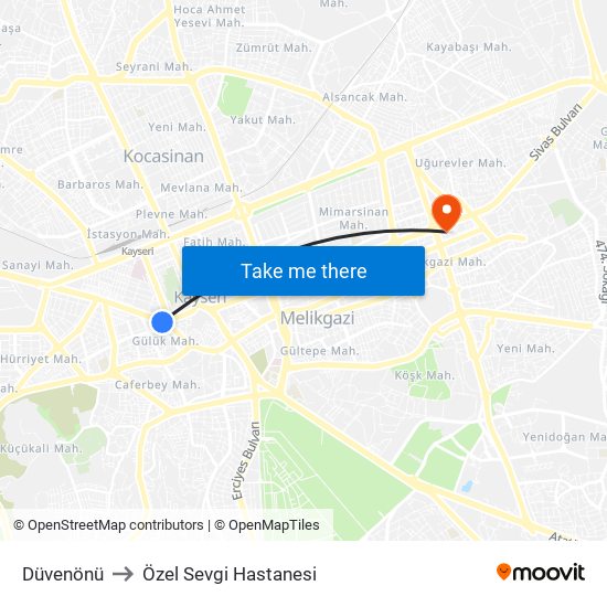 Düvenönü to Özel Sevgi Hastanesi map