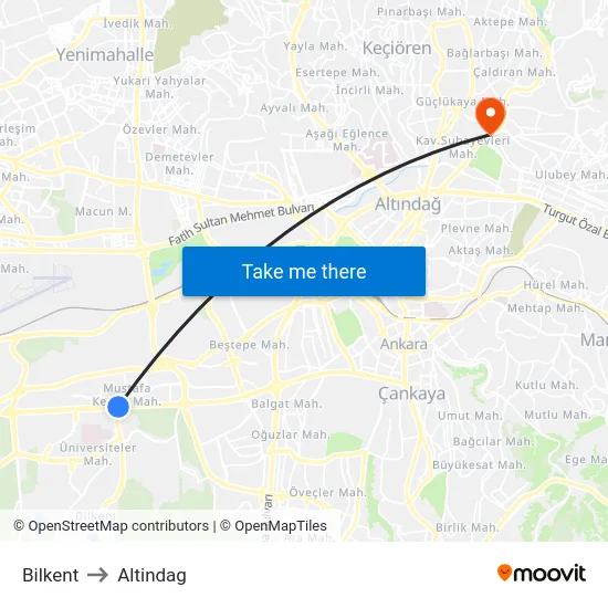 Bilkent to Altindag map