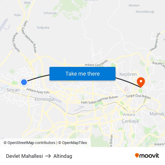 Devlet Mahallesi to Altindag map