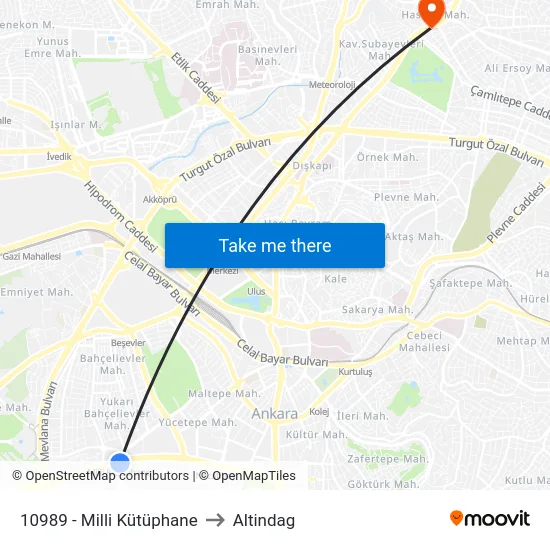 10989 - Milli Kütüphane to Altindag map