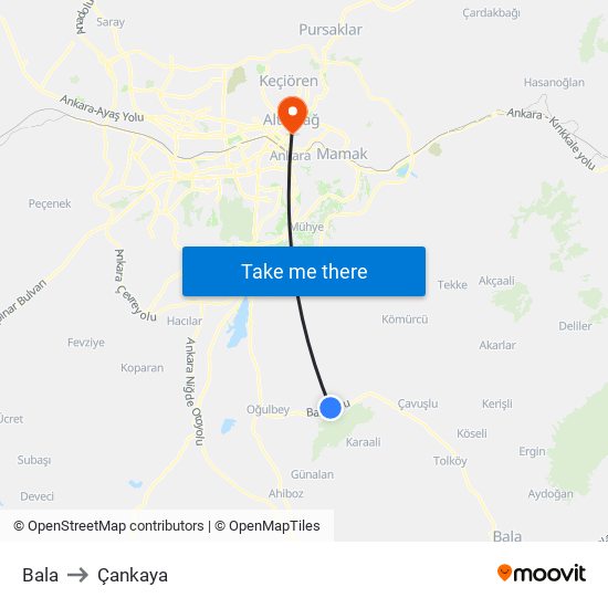 Bala to Çankaya map