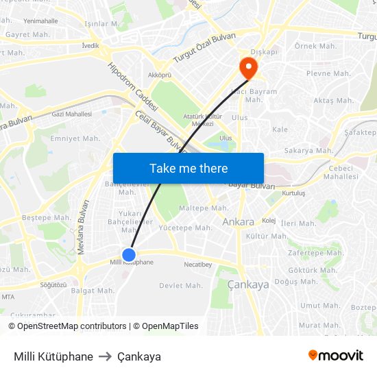 Milli Kütüphane to Çankaya map