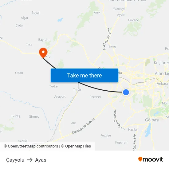 Çayyolu to Ayas map