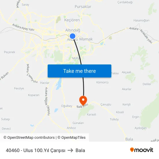 40460 - Ulus 100.Yıl Çarşısı to Bala map