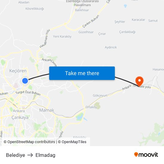 Belediye to Elmadag map