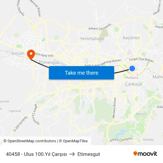 40458 - Ulus 100.Yıl Çarşısı to Etimesgut map