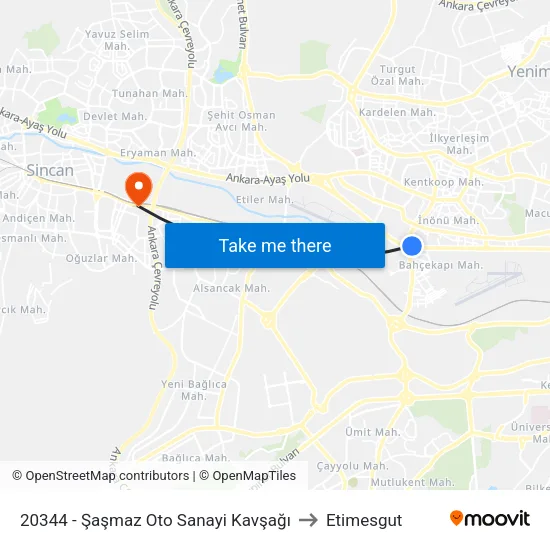 20344 - Şaşmaz Oto Sanayi Kavşağı to Etimesgut map