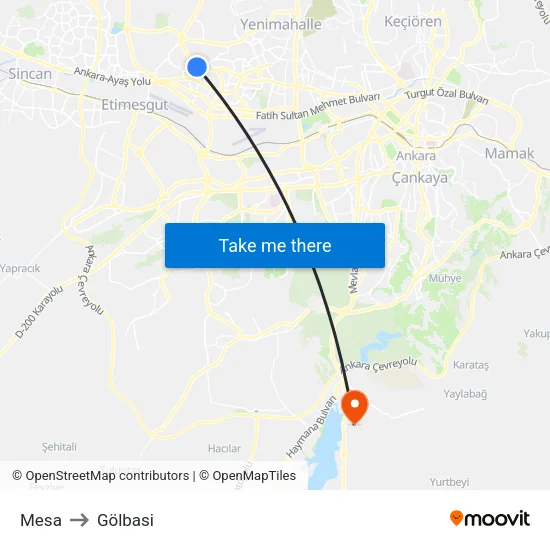 Mesa to Gölbasi map