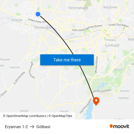 Eryaman 1-2 to Gölbasi map